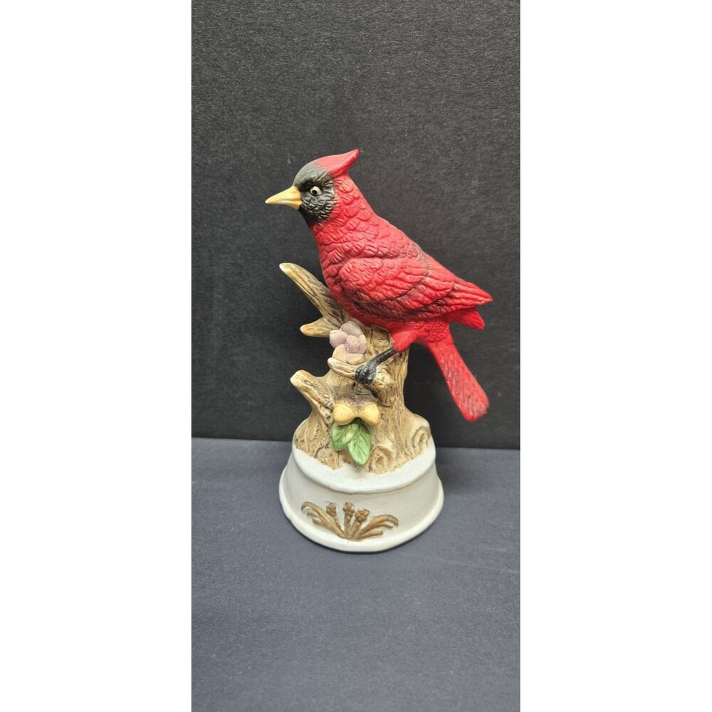 Vintage Gorham Porcelain Red Cardinal Bird Figurine Music Box Korea